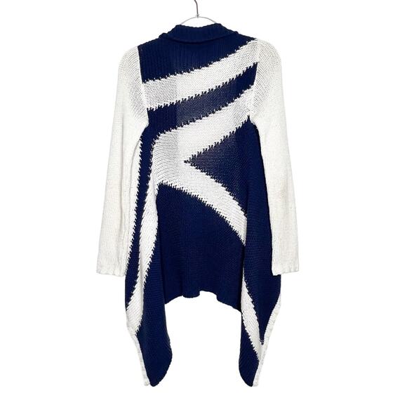 JULIETTE JAKE Asymmetric Hem Cape Cardigan Sweater Color Block Navy White Size S - Picture 3 of 7